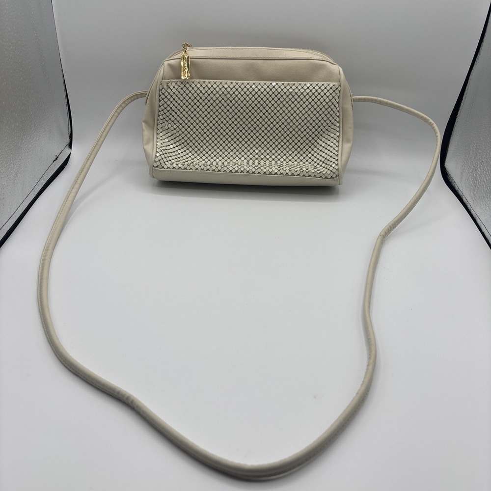 Vintage Whiting And Davis Cream Chain Metal Mesh Handbag Purse